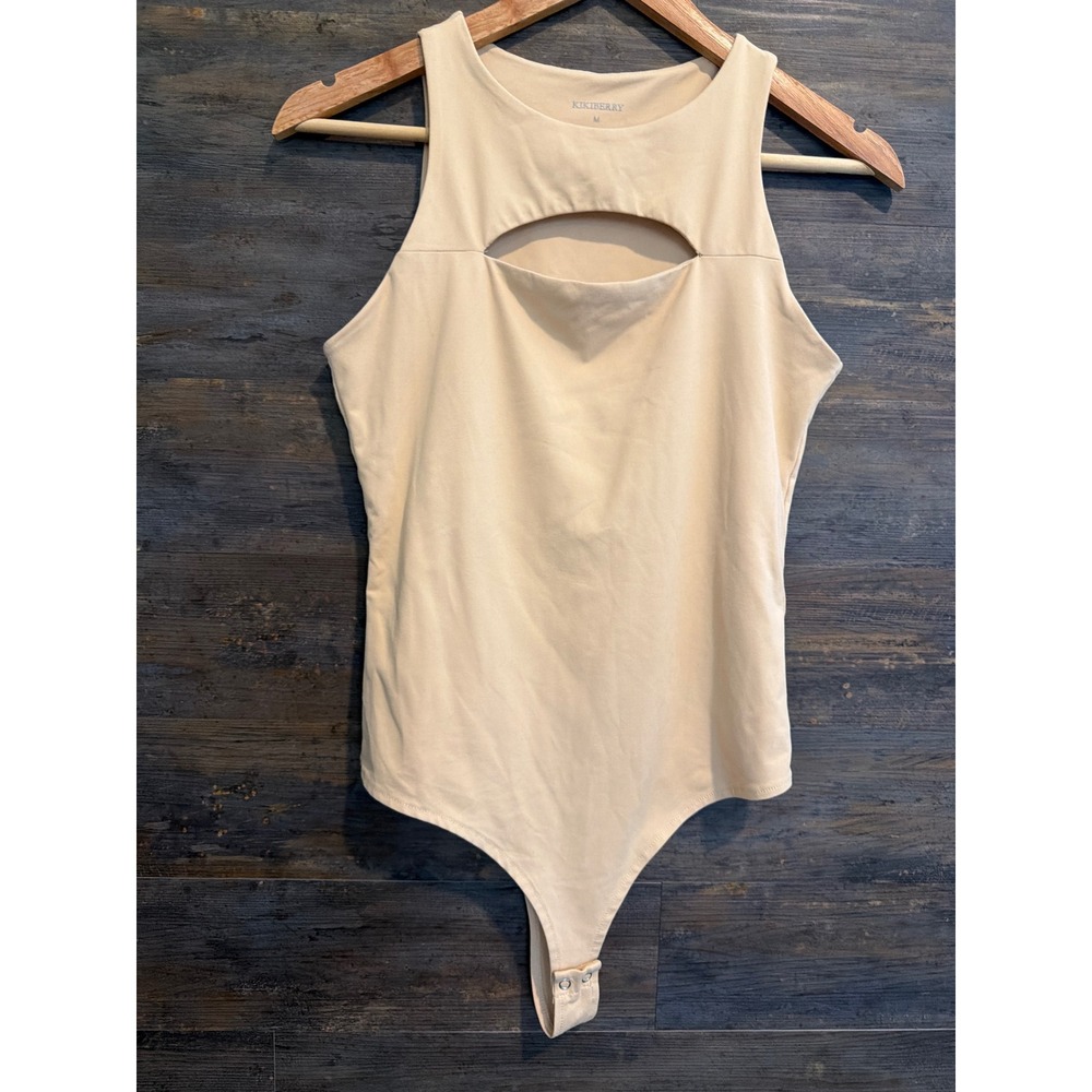 Kikiberry Beige Cutout Sleeveless Bodysuit Tan Snap Closure Medium
